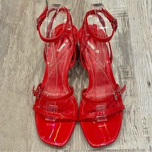Bershka Holographic Red Strappy Heels, Size 6.5